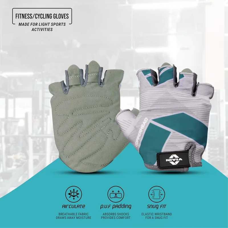 نيفيا Nivia Copperhead 2.0 Gym & Fitness Gloves - Anti-Slip Grip with Microfibre Padded Palm, Flexible Lycra Upper, Ideal for Strength Training and Cycling (Grey, L)