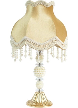 Netten Evime 1 Velvet Covered Flower Decorated Lampshade Gold Fabric Classic  - Image 1
