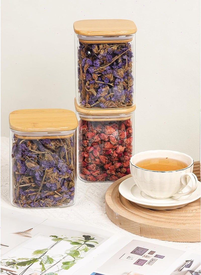 يواوليتي برطمان زجاج زجاجية مع غطاء خيزران محكم الإغلاق، علب بهارات طقم 4 برطمانات تخزين للمطبخ المنزلي، مخزن الشاي، التوابل، الوجبات الخفيفة - Image 2