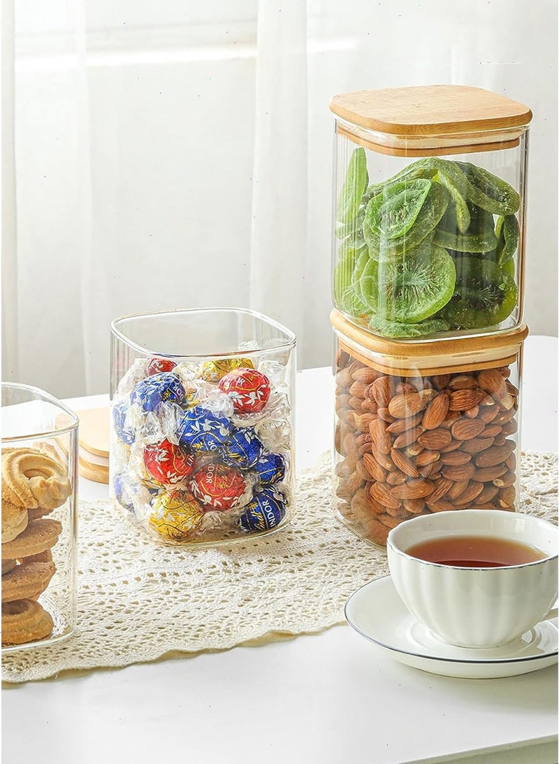 يواوليتي برطمان زجاج زجاجية مع غطاء خيزران محكم الإغلاق، علب بهارات طقم 4 برطمانات تخزين للمطبخ المنزلي، مخزن الشاي، التوابل، الوجبات الخفيفة - Image 5