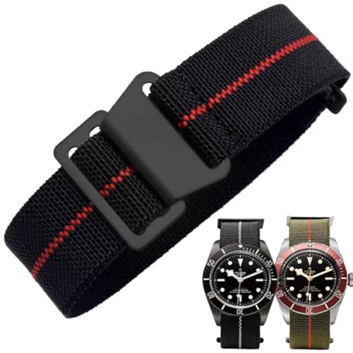 Danxancy French Troops Paratrooper Watchband,Military Elastic Nylon Watch Strap with Hook-and-Loop for Men Women Silver & Black Buckle 18/20/22mm - Image 1