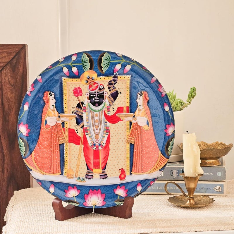 RITUALISTIC Shrinathji Single Wall Plate 10 Inch with Stand Wall Arts For Home Decoration Living Room Bedroom Office Decor Aesthetic Room Decor Items Wall Hanging Show Pieces - Image 1