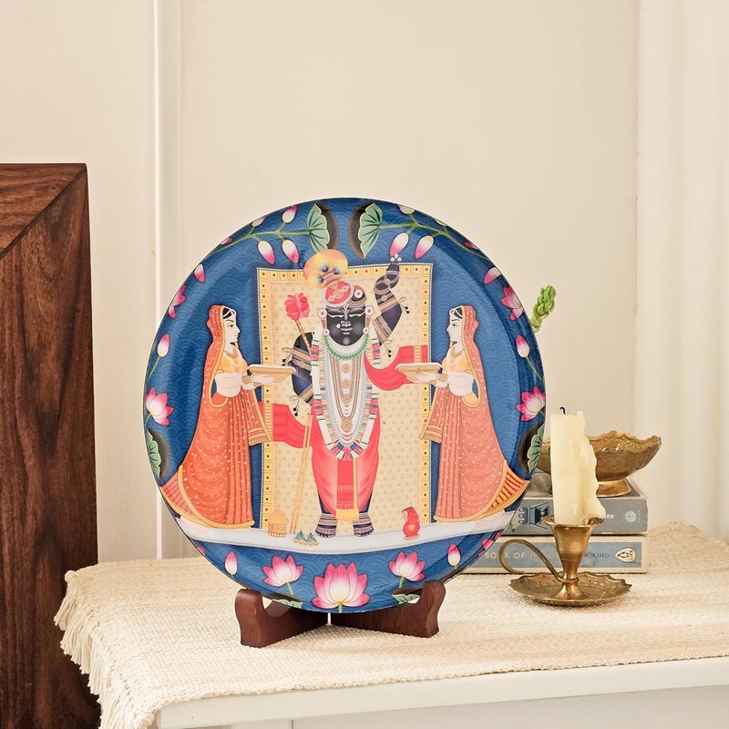 RITUALISTIC Shrinathji Single Wall Plate 10 Inch with Stand Wall Arts For Home Decoration Living Room Bedroom Office Decor Aesthetic Room Decor Items Wall Hanging Show Pieces - Image 2