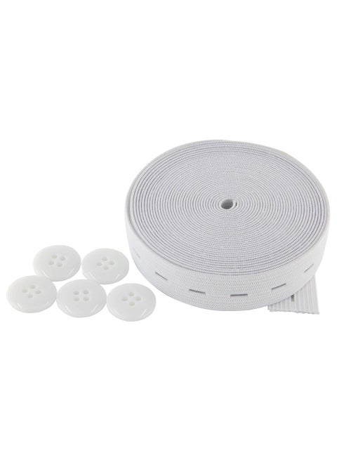 Flat Sewing Band Spool with Buttonholes Elastic Stretchable Ideal for DIY Waistbands and Necklines White 34 inch  5 Yards