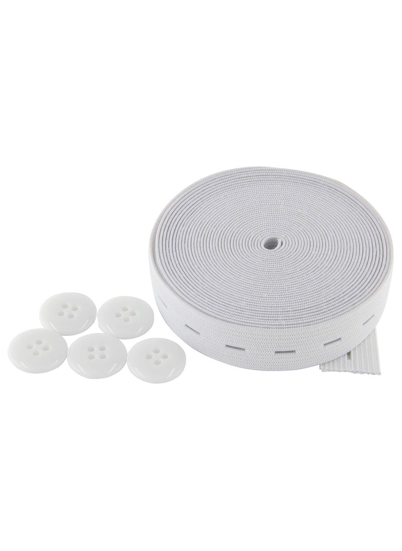 Flat Sewing Band Spool with Buttonholes Elastic Stretchable Ideal for DIY Waistbands and Necklines White 34 inch  5 Yards