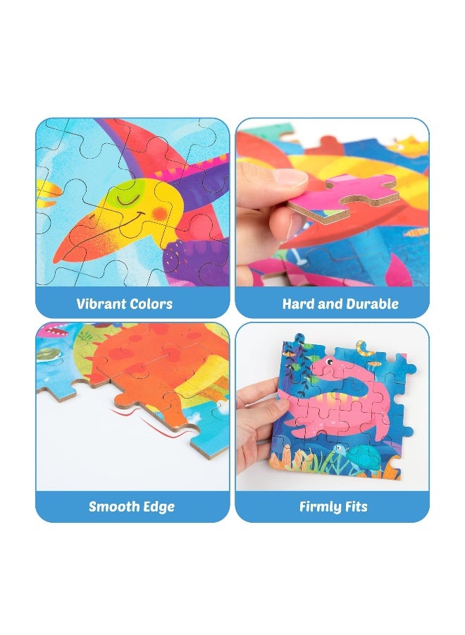 Jigsaw Puzzles, Enlightenment Wooden Toys Big Block 3 in 1 for Kids Ages 3-5 Years Old Preschool Educational Learning Gift, 3 Pack 48-60 Pieces Dinosaur Children Puzzles for Toddler Boys and Girls - Image 2
