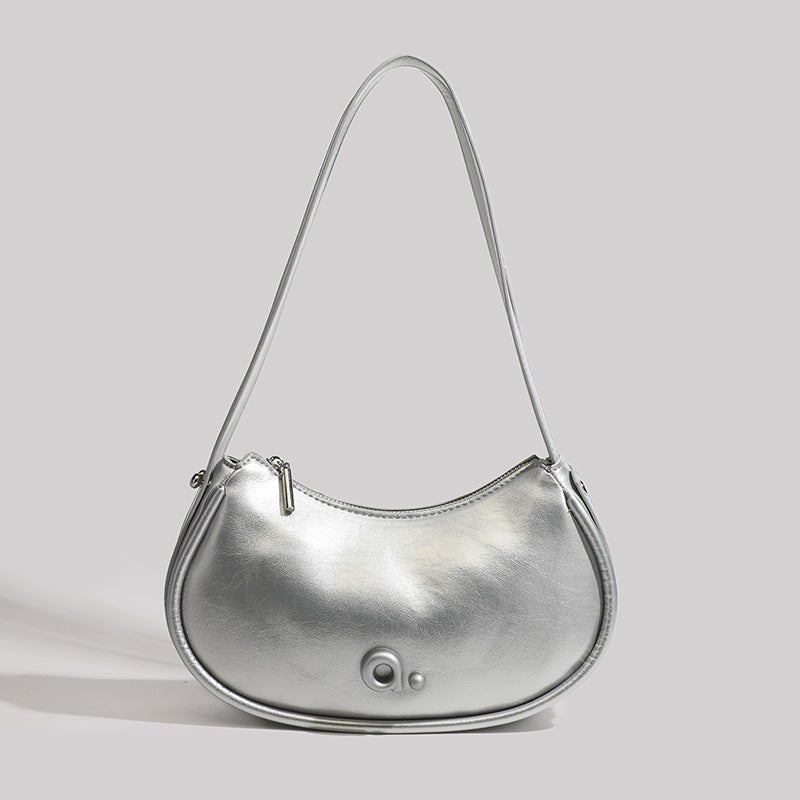 French Niche High-End Armpit Womens Bag 2023 New Fashion Simple Pure Color Cashew Bag Single Shoulder Crossbody Bag Silver