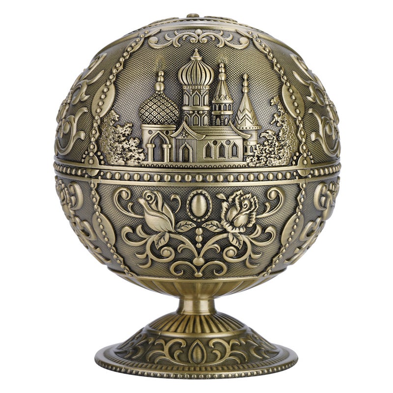 Vintage Art Craft Ashtray Metal Round Ball Stamped Pattern Gift Decoration (Antique Brass) - Image 2