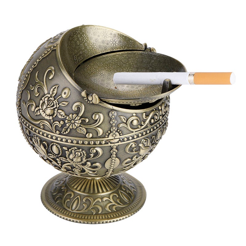 Vintage Art Craft Ashtray Metal Round Ball Stamped Pattern Gift Decoration (Antique Brass) - Image 5