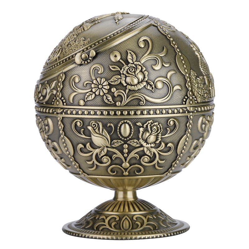 Vintage Art Craft Ashtray Metal Round Ball Stamped Pattern Gift Decoration (Antique Brass) - Image 3