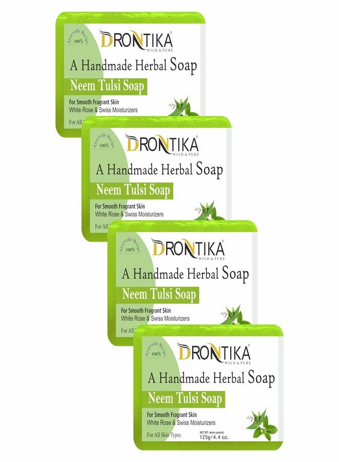 Drontika Natural Neem Tulsi Soap | Handmade Bathing Soap | Herbal Soap for Removing Dirt & Impurities | Suitable for All Skin Types| (Pack of 4) (4x125 g) (500 g) - Image 1