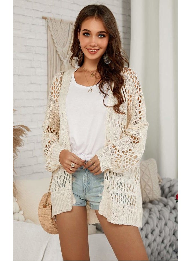 Ermonn Womens Crochet Cardigan Kimono Boho Long Sleeve Lightweight Soft Oversized Open Front Knitted Sweater Camel - Image 2