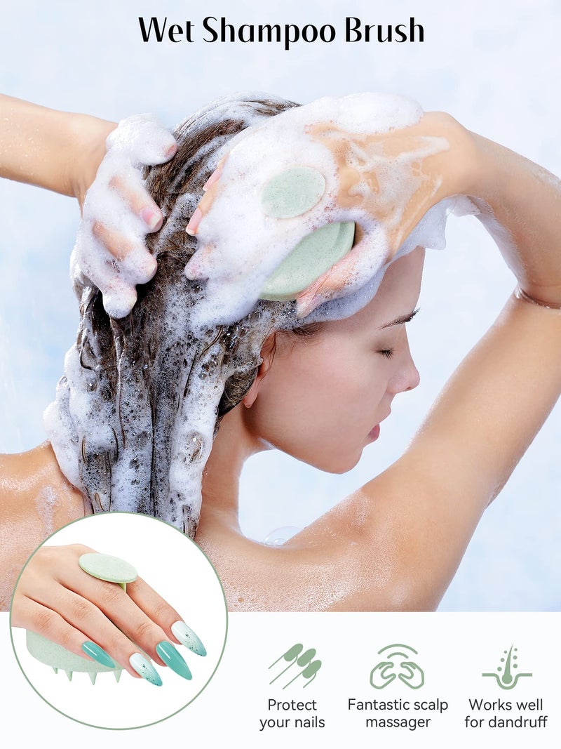 HEETA Scalp Massager Hair Growth, Soft Silicone Scalp Scrubber Shampoo Brush for Exfoliation, Dandruff Removal & Head Massage Stress Relax, Wet & Dry Use for Thick, Thin Hair Care, Wheat Straw Green - Image 3
