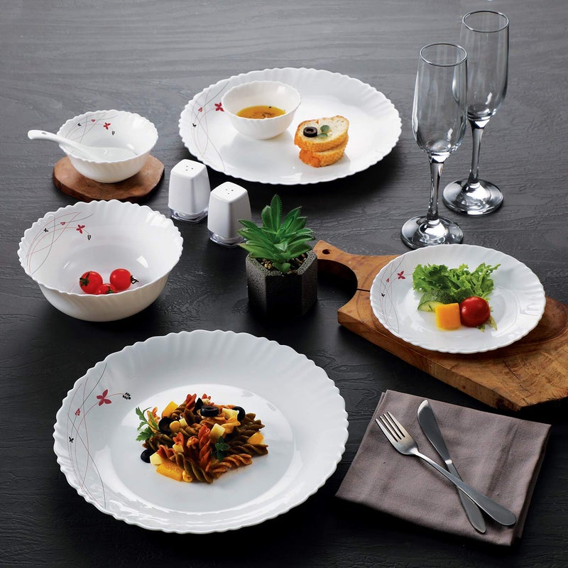 Cello Cello Opalware Dazzle Series Lush Fiesta Dinner Set, 18 Units | Opal Glass Dinner Set for 6 | Light-Weight, Daily Use Crockery Set for Dining | White Plate and Bowl Set  - Image 2
