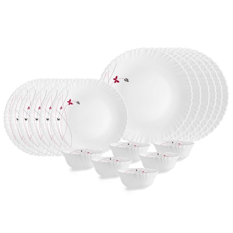 Cello Cello Opalware Dazzle Series Lush Fiesta Dinner Set, 18 Units | Opal Glass Dinner Set for 6 | Light-Weight, Daily Use Crockery Set for Dining | White Plate and Bowl Set  - Image 1