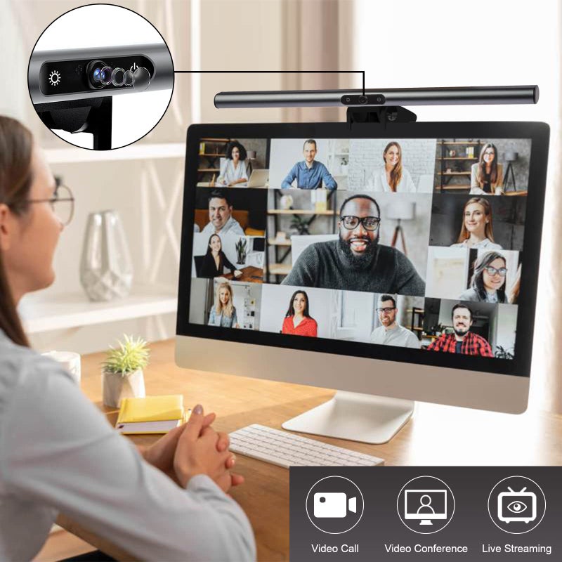 Monitor Light Bar with Webcam, USB Powered Screen Light Bar, Eye Protecting Monitor Light Lamp, Dimmable LED Computer Light, Touch Control, Desk Lamp for Video Conferencing/Anchor/Programmer - Image 4