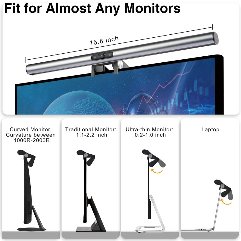 Monitor Light Bar with Webcam, USB Powered Screen Light Bar, Eye Protecting Monitor Light Lamp, Dimmable LED Computer Light, Touch Control, Desk Lamp for Video Conferencing/Anchor/Programmer - Image 2
