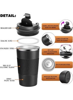 Arabest Travel Coffee Mug, Spill Proof Leakproof 12 oz Insulated Coffee Mug with Screw Lid, Stainless Steel Vacuum Tumbler, Reusable Thermal Coffee Cup for Hot and Cold Drinks, 380ml, Black  - Image 2