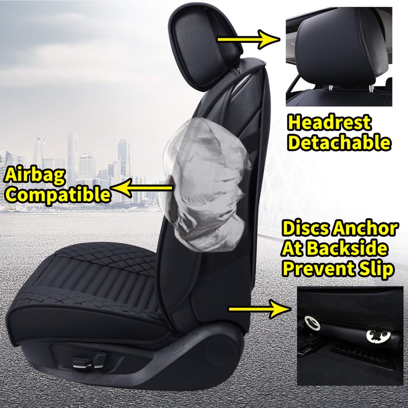 Aierxuan 5 Car Seat Covers Full Set Waterproof Leather Universal Fit Nissan Honda Civic CRV Hrv Kia Sorento Toyota Corolla 4Runner Camry Hyundai Jeep Ford Focus Edge Mazda (Full Set, Black) - Image 3