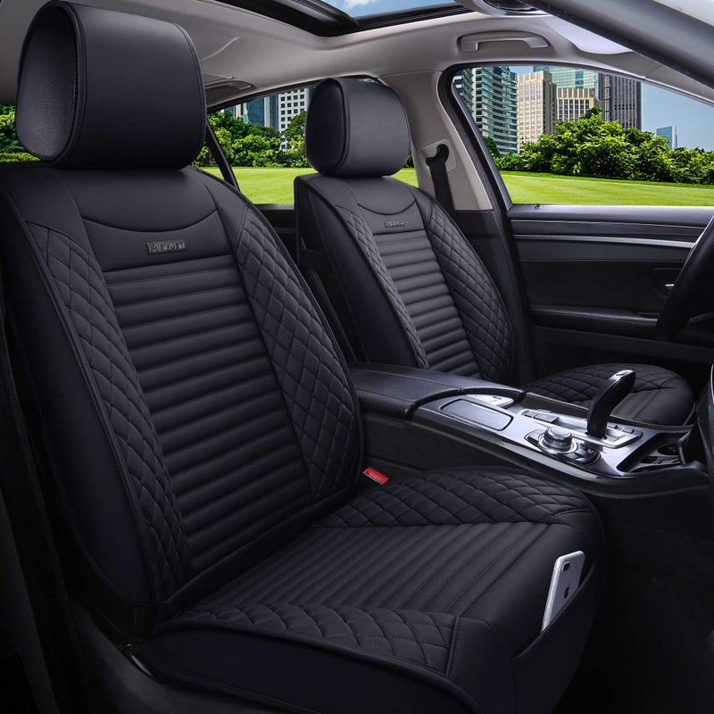Aierxuan 5 Car Seat Covers Full Set Waterproof Leather Universal Fit Nissan Honda Civic CRV Hrv Kia Sorento Toyota Corolla 4Runner Camry Hyundai Jeep Ford Focus Edge Mazda (Full Set, Black) - Image 1