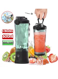 600ml Personal Smoothie Blenders with 6 Blades, 2000mAh*2 Battery USB Rechargeable Portable Blender for Juicer Shakes and Smoothies, Ice Breaker for Kitchen Home,Travel