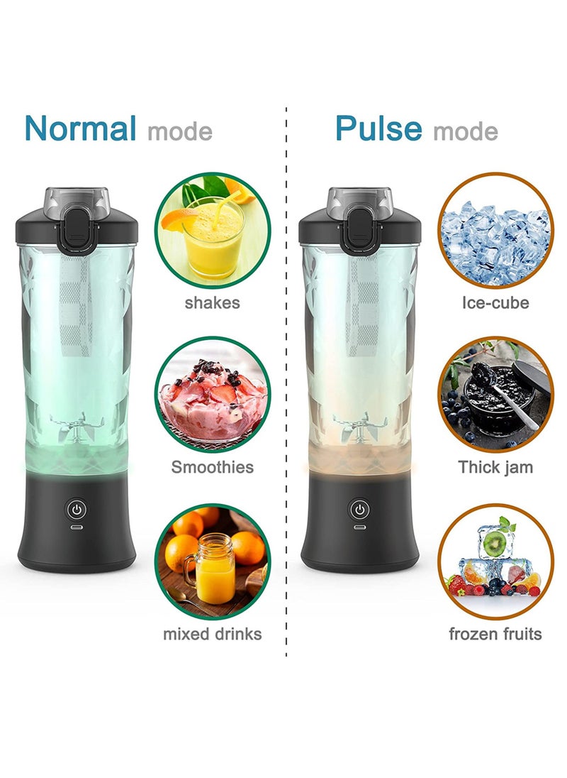 Uwals - 600ml Personal Smoothie Blenders with 6 Blades, 2000mAh*2 Battery USB Rechargeable Portable Blender for Juicer Shakes and Smoothies, Ice Breaker for Kitchen Home,Travel - Image 1