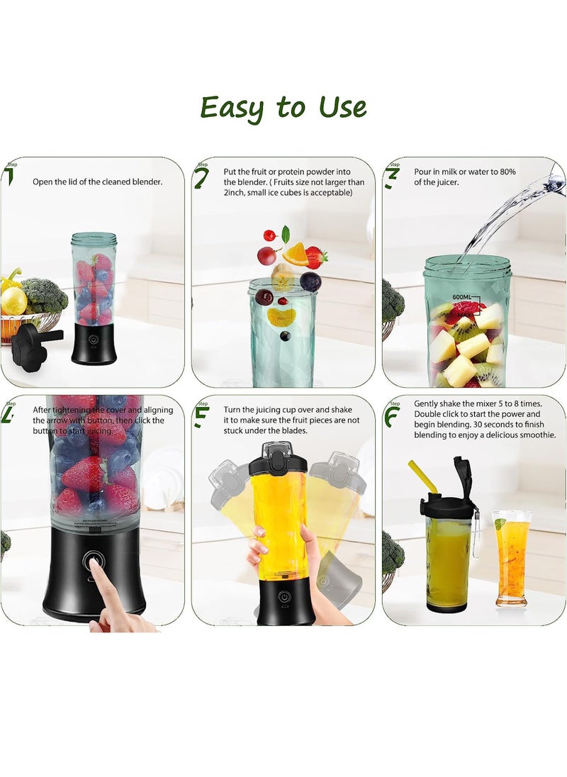 Uwals - 600ml Personal Smoothie Blenders with 6 Blades, 2000mAh*2 Battery USB Rechargeable Portable Blender for Juicer Shakes and Smoothies, Ice Breaker for Kitchen Home,Travel - Image 1