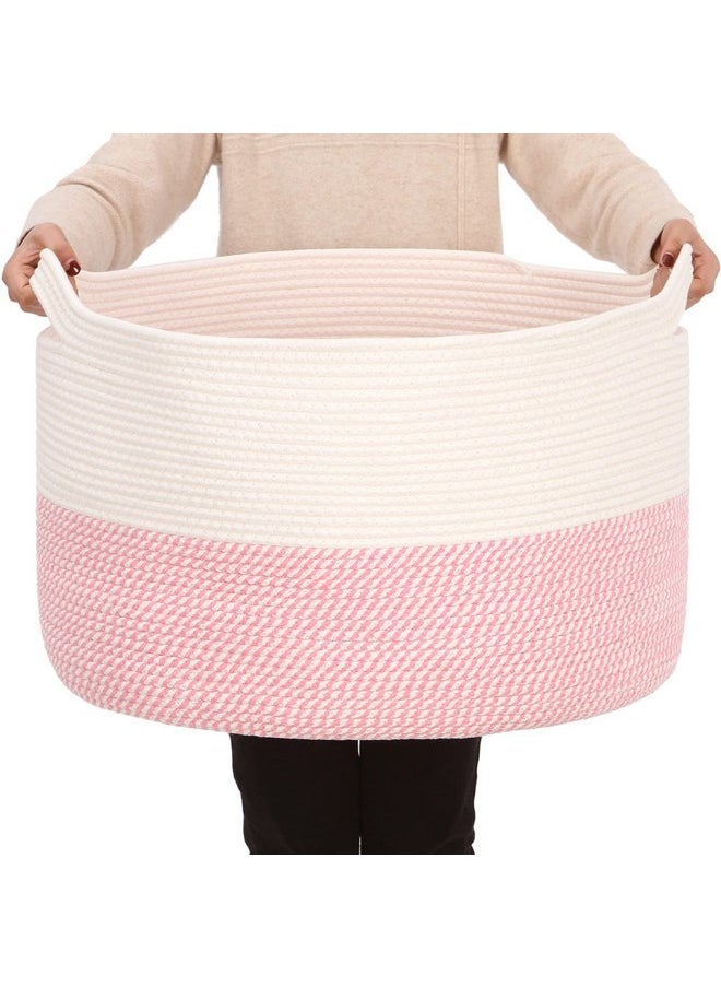 Sea Team Sea Team XXXL Cotton Rope Basket, Large Woven Nursery Storage Bin, Laundry Hamper, Jumbo Blanket Basket for Rugs, Cushions, Pillows, Toys Organizer, 22 x 14 Inches, White & Mottled Pink  - Image 2