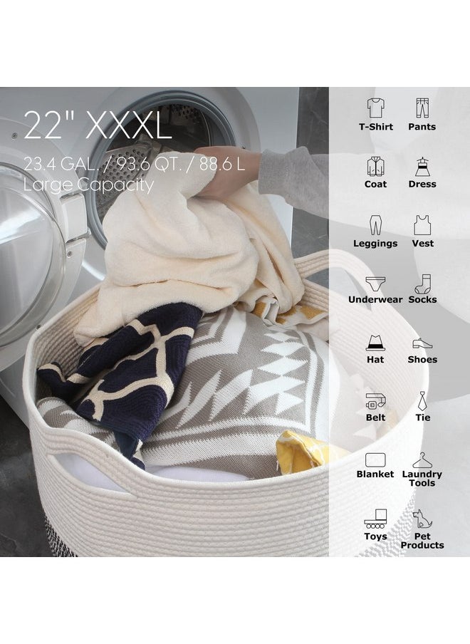Sea Team Sea Team XXXL Cotton Rope Basket, Large Woven Nursery Storage Bin, Laundry Hamper, Jumbo Blanket Basket for Rugs, Cushions, Pillows, Toys Organizer, 22 x 14 Inches, White & Mottled Pink  - Image 5