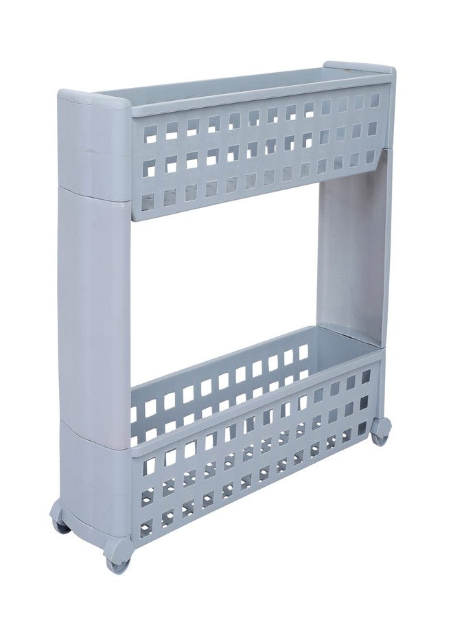 Cutting EDGE Slim Classic Smart Storage Shelf Rack Organizer Multipurpose and Easy-to-Move Slide Out Trolley with Wheels for Kitchen, Office Use, Vegetable, Home Basket (Grey,Set of 2) - Image 4