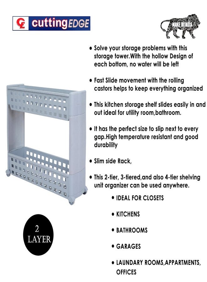 Cutting EDGE Slim Classic Smart Storage Shelf Rack Organizer Multipurpose and Easy-to-Move Slide Out Trolley with Wheels for Kitchen, Office Use, Vegetable, Home Basket (Grey,Set of 2) - Image 2