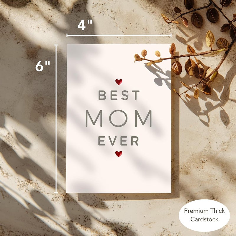 Paper Play Mother's Day Card (Best Mom Ever) - Elegant Mothers Day Card with Envelope, Red Embossed Foil Hearts 4 x 6 Inches - Image 2