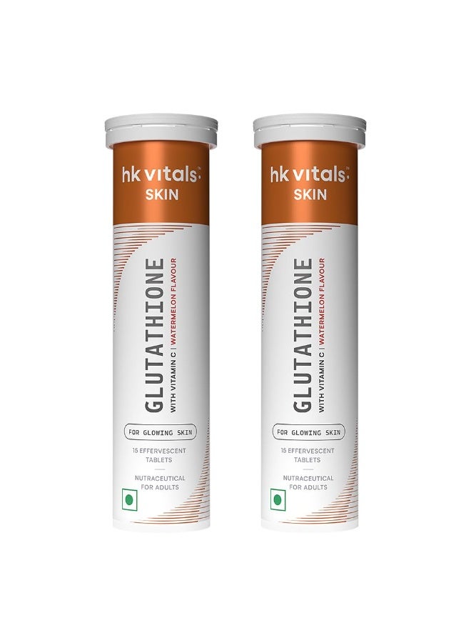 HK Vitals Glutathione - 15 Effervescent Tablets | L-Glutathione Tablets with Vitamin C & E, for Skin Glow & Hydration, No Added Sugar, Watermelon Flavour (Pack of 2) - Image 1