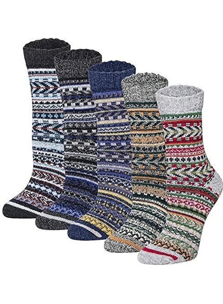 Womens Wool Socks, 5 Pairs Thick Knit Vintage Winter Warm Cozy Crew Socks Gifts - Image 1