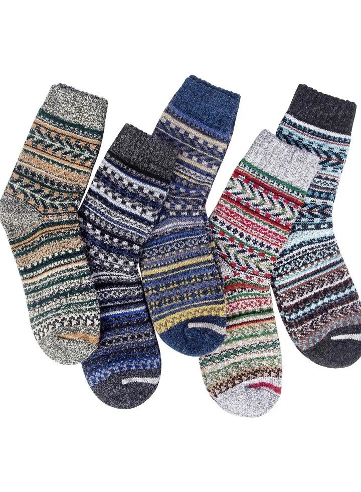 Womens Wool Socks, 5 Pairs Thick Knit Vintage Winter Warm Cozy Crew Socks Gifts - Image 2