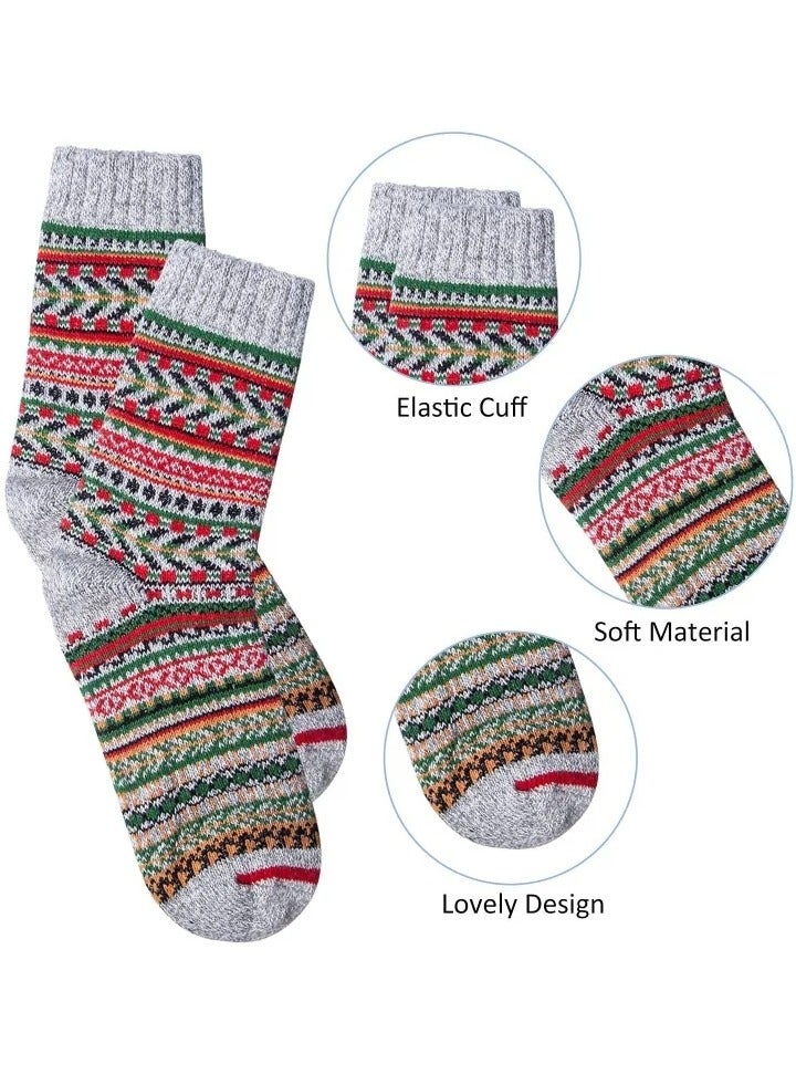 Womens Wool Socks, 5 Pairs Thick Knit Vintage Winter Warm Cozy Crew Socks Gifts - Image 4