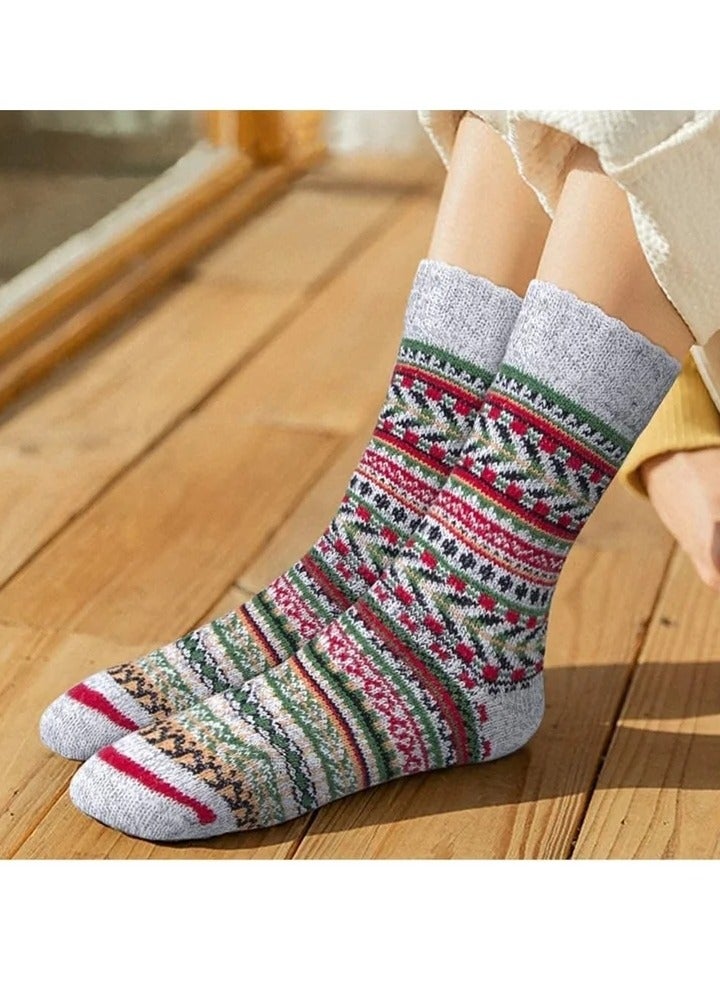 Womens Wool Socks, 5 Pairs Thick Knit Vintage Winter Warm Cozy Crew Socks Gifts - Image 5
