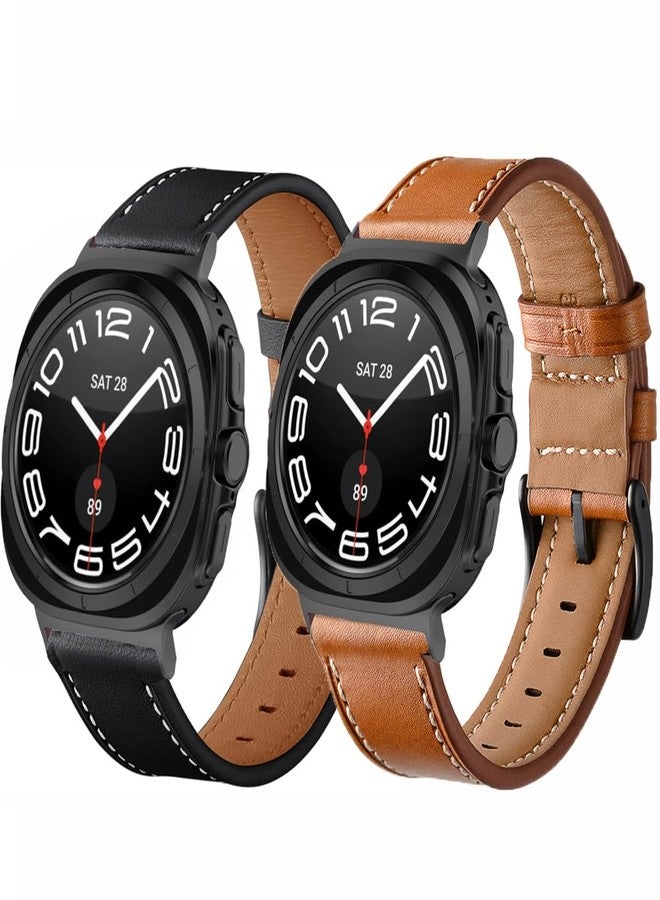 Olytop for Galaxy Watch 7 Ultra Bands 47mm Leather for Men Women (2024), No Gaps Business Leather Wristband Replacement Strap for Samsung Galaxy Watch 7 Ultra 47mm, Black+Brown - Image 2