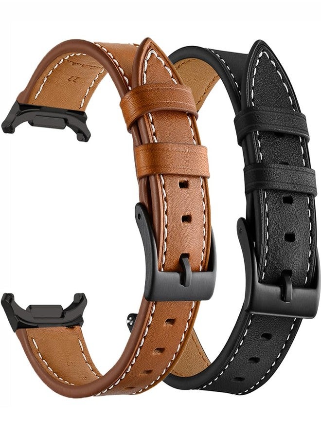 Olytop for Galaxy Watch 7 Ultra Bands 47mm Leather for Men Women (2024), No Gaps Business Leather Wristband Replacement Strap for Samsung Galaxy Watch 7 Ultra 47mm, Black+Brown - Image 1