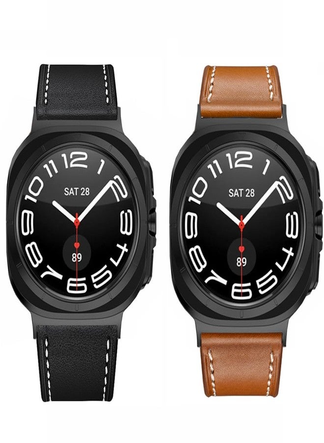 Olytop for Galaxy Watch 7 Ultra Bands 47mm Leather for Men Women (2024), No Gaps Business Leather Wristband Replacement Strap for Samsung Galaxy Watch 7 Ultra 47mm, Black+Brown - Image 4