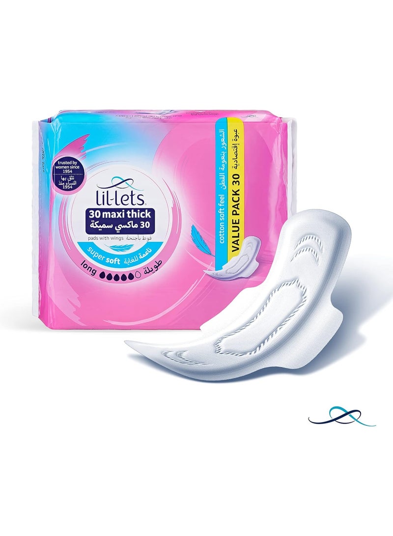 Lil-Lets Maxi Thick Long Super Soft Cotton Pads With Wings 30Pads - Image 3