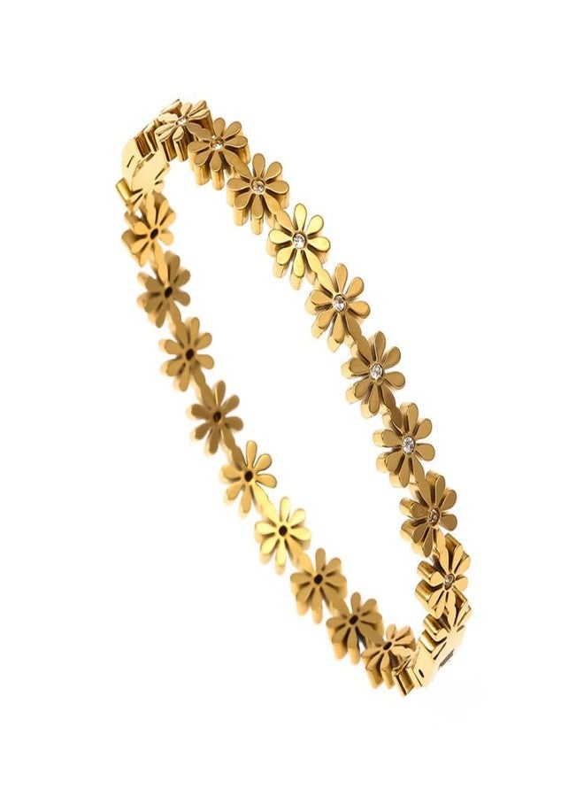 Aaishwarya 18K Gold Plated Floral Open Bangle Bracelet | Openable Bracelets for Women and Girls | Minimal Jewels | Waterproof Anti-Tarnish Titanium Steel Jewelry | Elegant Gift | Dainty Accessory - Image 1