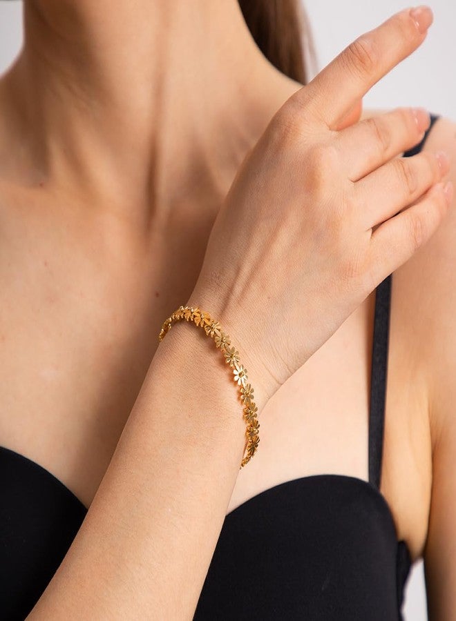 Aaishwarya 18K Gold Plated Floral Open Bangle Bracelet | Openable Bracelets for Women and Girls | Minimal Jewels | Waterproof Anti-Tarnish Titanium Steel Jewelry | Elegant Gift | Dainty Accessory - Image 2