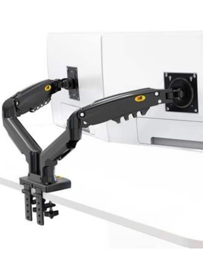 NB - Gas Spring Dual Arm for 17"-27" Monitor Holder + 10"-17" Laptop Support Air Press Mount Stand - Adjustable Desk Mount with Full Motion Tilt, Swivel, Rotation & Height Adjustment - Ergonomic Workspace Solution, VESA Compatible - Image 1