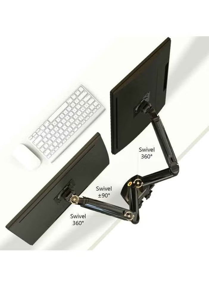 NB - Gas Spring Dual Arm for 17"-27" Monitor Holder + 10"-17" Laptop Support Air Press Mount Stand - Adjustable Desk Mount with Full Motion Tilt, Swivel, Rotation & Height Adjustment - Ergonomic Workspace Solution, VESA Compatible - Image 1