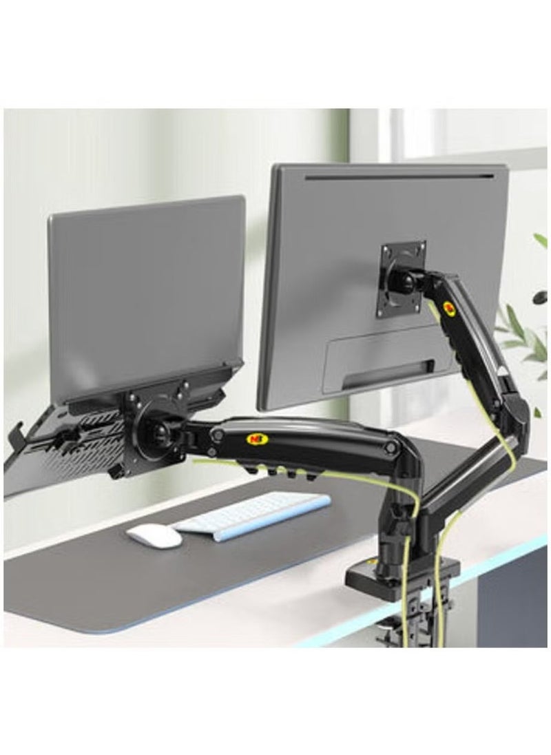 NB - Gas Spring Dual Arm for 17"-27" Monitor Holder + 10"-17" Laptop Support Air Press Mount Stand - Adjustable Desk Mount with Full Motion Tilt, Swivel, Rotation & Height Adjustment - Ergonomic Workspace Solution, VESA Compatible - Image 1