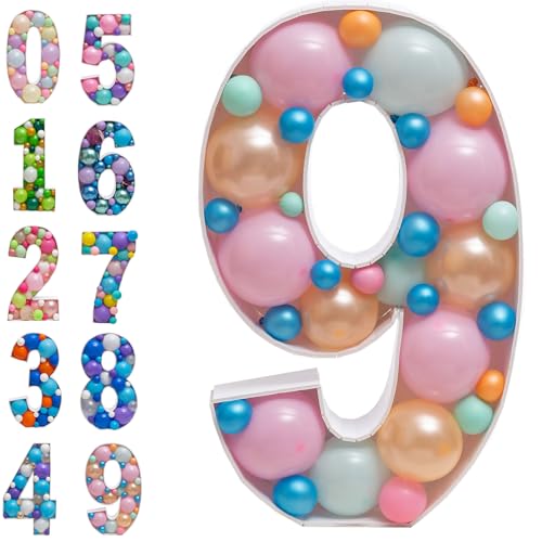 JoyBox Design Mosaic Balloon Frame Numbers 9 PreCut Large Foam Board Sign CutOut for Boy Girl Birthday Backdrop Anniversary Decoration - Image 1