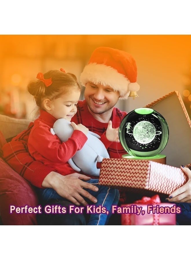 مصباح ليلي ثلاثي الأبعاد للأطفال من كريستال كريستال ثلاثي الأبعاد مع قاعدة إضاءة ملوّنة LED أضواء متغيرة اصفر دافئ لعيد الميلاد للمراهقين جالاكسي - Image 4