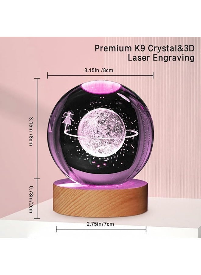 مصباح ليلي ثلاثي الأبعاد للأطفال من كريستال كريستال ثلاثي الأبعاد مع قاعدة إضاءة ملوّنة LED أضواء متغيرة اصفر دافئ لعيد الميلاد للمراهقين جالاكسي - Image 1