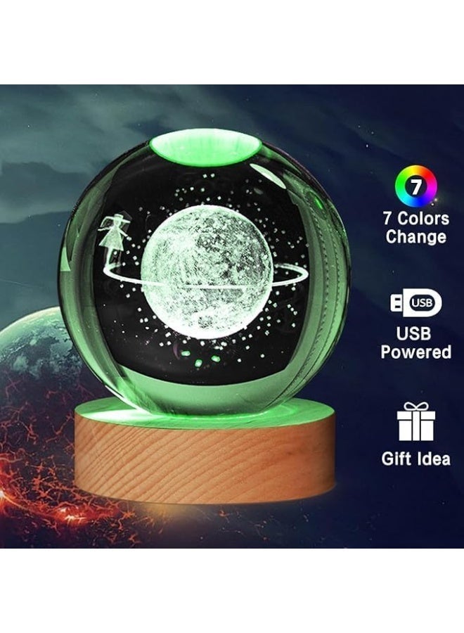 مصباح ليلي ثلاثي الأبعاد للأطفال من كريستال كريستال ثلاثي الأبعاد مع قاعدة إضاءة ملوّنة LED أضواء متغيرة اصفر دافئ لعيد الميلاد للمراهقين جالاكسي - Image 5